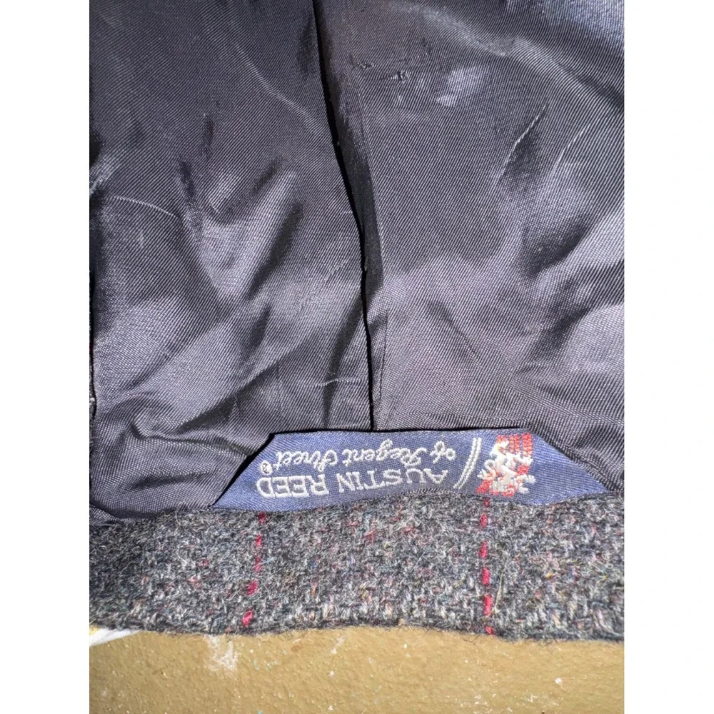 Austin Reed Regent Street Mens Charcoal Grey Tweed Windowpane Blazer Sport Coat‎